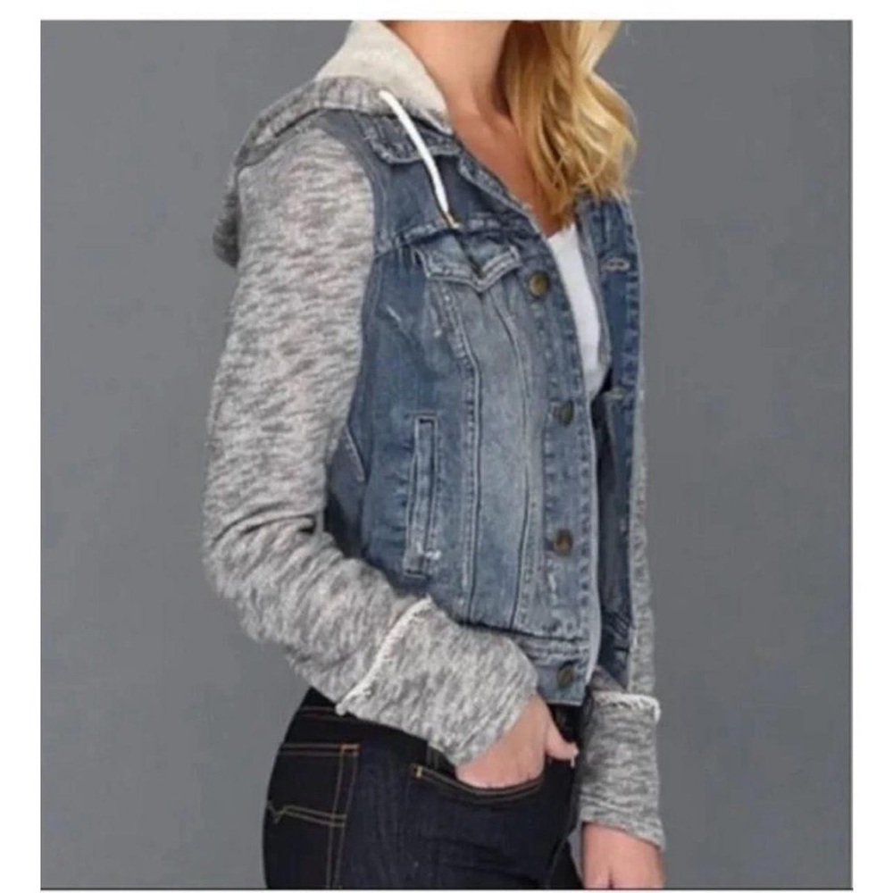 Denim and Gray Hooded Jacket